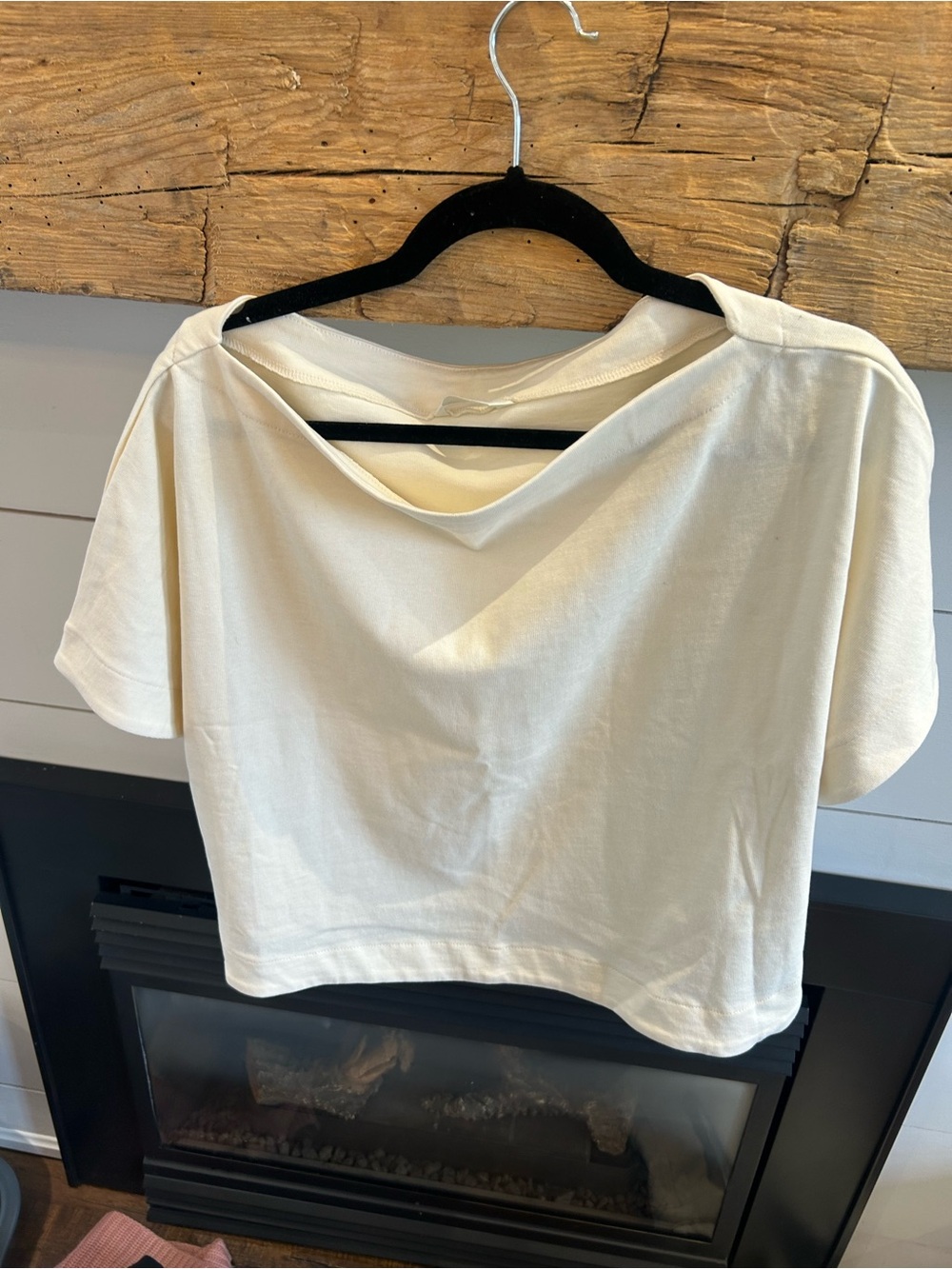Zara Cream Short Sleeve Boatneck Crop Top